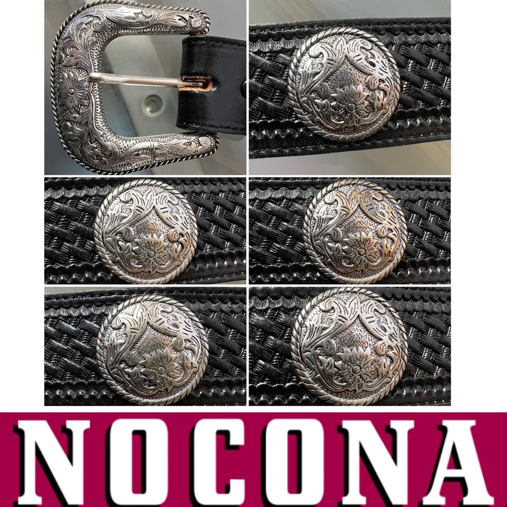 🪙CONCHO Belt & Buckle | Black Basketweave Leather | Nocona K 651 32 | XS/S